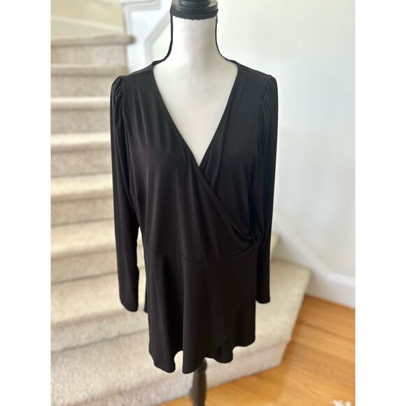 Torrid Black V-Neck Wrap Tie Long Sleeve Blouse - Picture 3 of 8